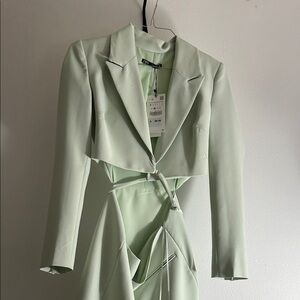 Zara Mint Green Blazer and Dress Ensemble